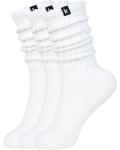 Kamo Fitness Cozy Womens 3-Pair Pack - Scrunch Long Crew Socks for Women, Soft & Breathable Boot and Slouch Socks, Size 5-9 (White, One Size)
