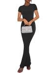 REORIA Women's Summer Sexy Casual Lounge Long Dress Elegant Wedding Guest Short Sleeve Crew Neck Bodycon Maxi Dresses Black Small