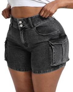 Plus Size High Waisted Stretchy Cargo Denim Shorts
