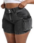 Plus Size High Waisted Stretchy Cargo Denim Shorts