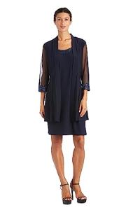 R&M Richards womens 2 Piece Mesh Panel Beaded Neck Jacket Plus Dress, Navy, 14 Plus