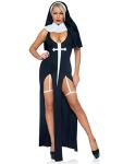 Leg Avenue 86972-00701 3 Pc Sultry Sinner, Includes Dual Slit Garter Dress With Vinyl Cross Detail, Vinyl Collar, And Nun Habit, Small, Blk/White