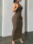 Nimsruc Women Summer Sexy Bodycon Maxi Dress Casual Sleeveless Halter Neck Long Dresses Criss Cross Backless Sundress Grey Brown XL