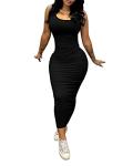 PINSV Women's Sexy Bodycon Tank Dress Basic Sleeveless Long Maxi Dresses Party Club Beach Sundresses Black S