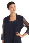 R&M Richards womens 2 Piece Mesh Panel Beaded Neck Jacket Plus Dress, Navy, 14 Plus