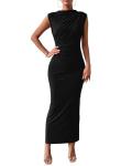 BTFBM Women Ruched Bodycon Maxi Dresses Summer Casual Sleeveless Lightweight Slit Elegant Cocktail Wedding Guest Dress(Black, Small)