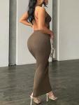 Nimsruc Women Summer Sexy Bodycon Maxi Dress Casual Sleeveless Halter Neck Long Dresses Criss Cross Backless Sundress Grey Brown XL