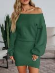 Wenrine Women's Off The Shoulder Sweater Dress 2025 Fall Winter Casual Long Sleeve Knit Slim Fit Pullover Mini Dresses Dark Green