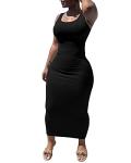 PINSV Women's Sexy Bodycon Tank Dress Basic Sleeveless Long Maxi Dresses Party Club Beach Sundresses Black S