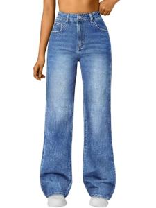 Trendy Queen Women's High Waisted Straight Wide Leg Jeans, Comfort Stretch Baggy Denim Pants Blue 10