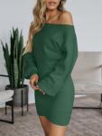 Wenrine Women's Off The Shoulder Sweater Dress 2025 Fall Winter Casual Long Sleeve Knit Slim Fit Pullover Mini Dresses Dark Green