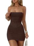 ANRABESS Women 2 Piece Skirt Sets Summer Strapless Crop Top Matching Bodycon Sexy Going Out Mini Club Dress Outfit Clothes X-Small Coffee
