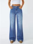 Trendy Queen Women's High Waisted Straight Wide Leg Jeans, Comfort Stretch Baggy Denim Pants Blue 10