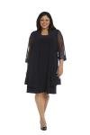 R&M Richards womens 2 Piece Mesh Panel Beaded Neck Jacket Plus Dress, Navy, 14 Plus