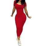 PINSV Women's Red Bodycon Maxi Dress - Summer Style