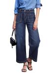 Sidefeel Women's Wide Leg Jeans High Waisted Straight Leg Stretchy Trendy Loose Zimbaplatinum Ankle Denim Pants Dark Blue Size 16