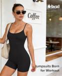 BRXL Seamless Workout Jumpsuits For Women Adjustable Spaghetti Strap Short Ribbed Romper Compression Sleeveless One Piece Gym Yoga Outfit Paded