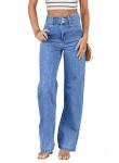 Sidefeel Women's Wide Leg Jeans High Waisted Straight Leg Stretchy Jeans Tummy Control Trendy Loose Ankle Denim Pants Sky Blue Size 6