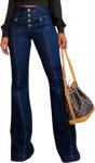 yoeasy Women's Flare Bell Bottom High Waist Jeans Vintage Stretch Bootcut Denim Trouser with Pocket (Medium, Dark Blue)