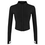 Lviefent Womens Lightweight Full Zip Running Track Jacket Workout Slim Fit Yoga Sportwear with Thumb Holes (Black, Small)