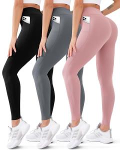 3 Pack High Waisted Leggings for Women Butt Lift Tummy Control Yoga Pants Workout Running Pants(033 Black/Dark Grey/Rosy Brown,L/XL)