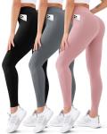 3 Pack High Waisted Leggings for Women Butt Lift Tummy Control Yoga Pants Workout Running Pants(033 Black/Dark Grey/Rosy Brown,L/XL)