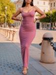Nimsruc Women Summer Long Dress Spaghetti Strap Sexy Slim Sleeveless Bodycon Maxi Party Dresses 2026 Pink M