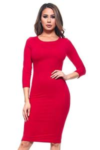 Crimson 3/4 Sleeve Bodycon Midi Dress for Women