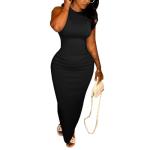 PINSV Women's Sleeveless Crew Neck Bodycon Maxi Dress - Stretchy Form Fitting Long Dress for Casual Daily Party Black S