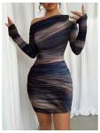 RoseSeek Off Shoulder Tie Dye Bodycon Mini Dress