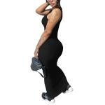 PINSV Women's Sleeveless Crew Neck Bodycon Maxi Dress - Stretchy Form Fitting Long Dress for Casual Daily Party Black S