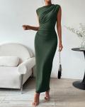 BTFBM Women Ruched Bodycon Maxi Dresses Summer Casual Sleeveless Lightweight Slit Elegant Cocktail Wedding Guest Dress(Army Green, Medium)