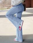 Women's Classic Wide Leg Jeans Stretchy High Waisted Jeans Basic Bootcut Denim Pants Trendy B-Light Blue