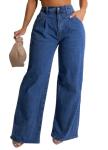 FairBeauty Women's Wide Leg Stretchy Straight High Waist Baggy Denim Jeans Loose Boyfriend Casual Jeans F-Blue