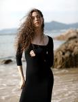 PUMIEY Long Sleeve Dress for Women Maxi Dress Sexy Bodycon Black Dresses for Women Jet Black Medium