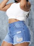 Plus Size Ripped High Waist Denim Shorts for Summer