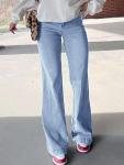 Women's Classic Wide Leg Jeans Stretchy High Waisted Jeans Basic Bootcut Denim Pants Trendy B-Light Blue