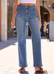 Astylish Women's Patch Pocket Jean Pants High Waist Button Bootcut Trousers Wide Leg Stretchy Vintage Denim Jeans with Front Pockets Size 8 Ashleigh Blue