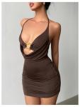 Halter Mini Bodycon Dress in Coffee Brown