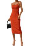 PRETTYGARDEN Women's 2025 Summer Sleeveless Bodycon Dress Textured Back Slit Sexy Cocktail Party Midi Dresses (Orange,Medium)