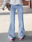Women's Classic Wide Leg Jeans Stretchy High Waisted Jeans Basic Bootcut Denim Pants Trendy B-Light Blue