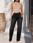 BessCops Straight Leg Jeans for Women High Waisted Wide Leg Stretchy Loose Denim Pants Black