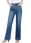 Sidefeel Wide Leg Jeans Woman High Waisted Stretchy Straight Leg Elastic Waist Baggy Denim Pants Blue Size 16