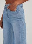 Sidefeel Women's Wide Leg Jeans High Waisted Stretchy Raw Hem Denim Pants Size 18 Light Blue