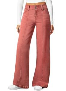 Sidefeel Jeans for Women High Waisted Stretchy Wide Leg Trendy Loose Straight Leg Seamed Front Denim Pants Mineral Red Size 16