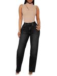 BessCops Straight Leg Jeans for Women High Waisted Wide Leg Stretchy Loose Denim Pants Black