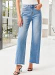 Sidefeel Women's Wide Leg Jeans High Waisted Stretchy Raw Hem Denim Pants Size 18 Light Blue