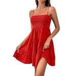 Red Summer Dresses for Women 2025 Casual Babydoll Dress Smocked Cami Square Neck Mini Dress Vacation Tiered Ruffle Beach Dress Milkmaid Sundress Cute Dress for Teens Short Tea Party Dress