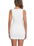 BORIFLORS Women's Sexy Bodycon Corset Mini Dresses Square Neck Ruched Sleeveless Club Party Short Dress, X-Small, White