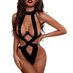Women's One Piece Babydoll Teddy Underwire XXLStrappy Cutout Bodysuit for Women Deep V Halter & Crisscross Back Curve-Hugging Lingerie for Valentine's Night, Boudoir, Anniversary